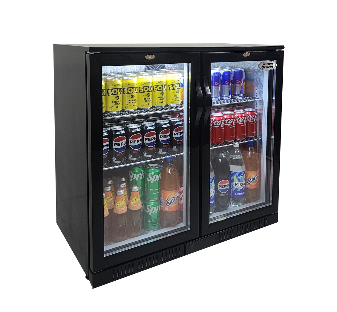 Euro-Grand Tropical Rated Double Glazed 2-Door Under Counter Can Cooler Wine Bar Fridge 198L