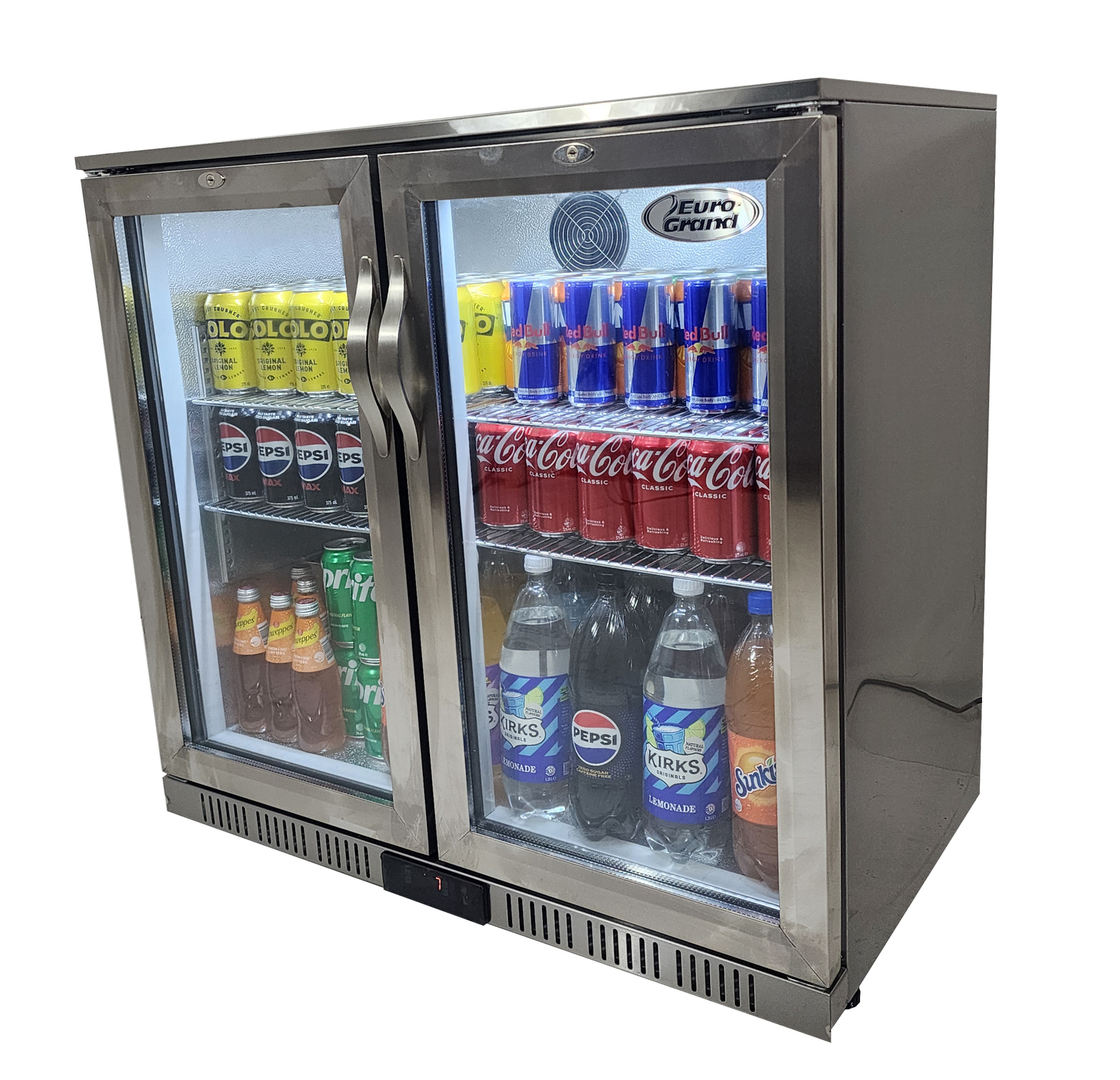 Euro-Grand Tropical Rated Double Glazed 304 SS 2-Door Stainless Steel Under Counter Can Cooler Wine Bar Fridge 198L - Image 3