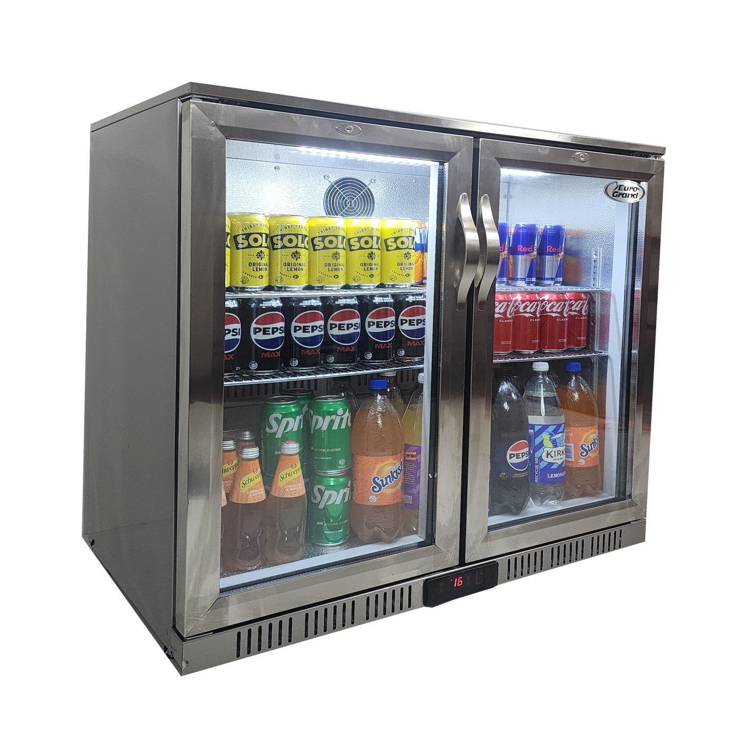 Euro-Grand Tropical Rated Double Glazed 304 SS 2-Door Stainless Steel Under Counter Can Cooler Wine Bar Fridge 198L - Image 4