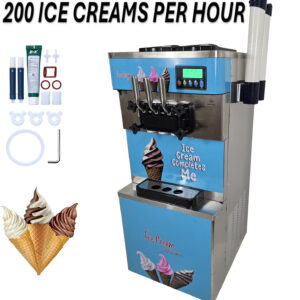Commercial Ice Cream Maker Soft Serve Machine Three Flavour 25 to 35L/h Ice-Cream Maker Caster Wheels