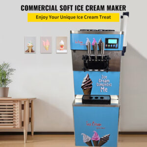 Commercial Ice Cream Maker Soft Serve Machine Three Flavour 25 to 35L/h Ice-Cream Maker Caster Wheels