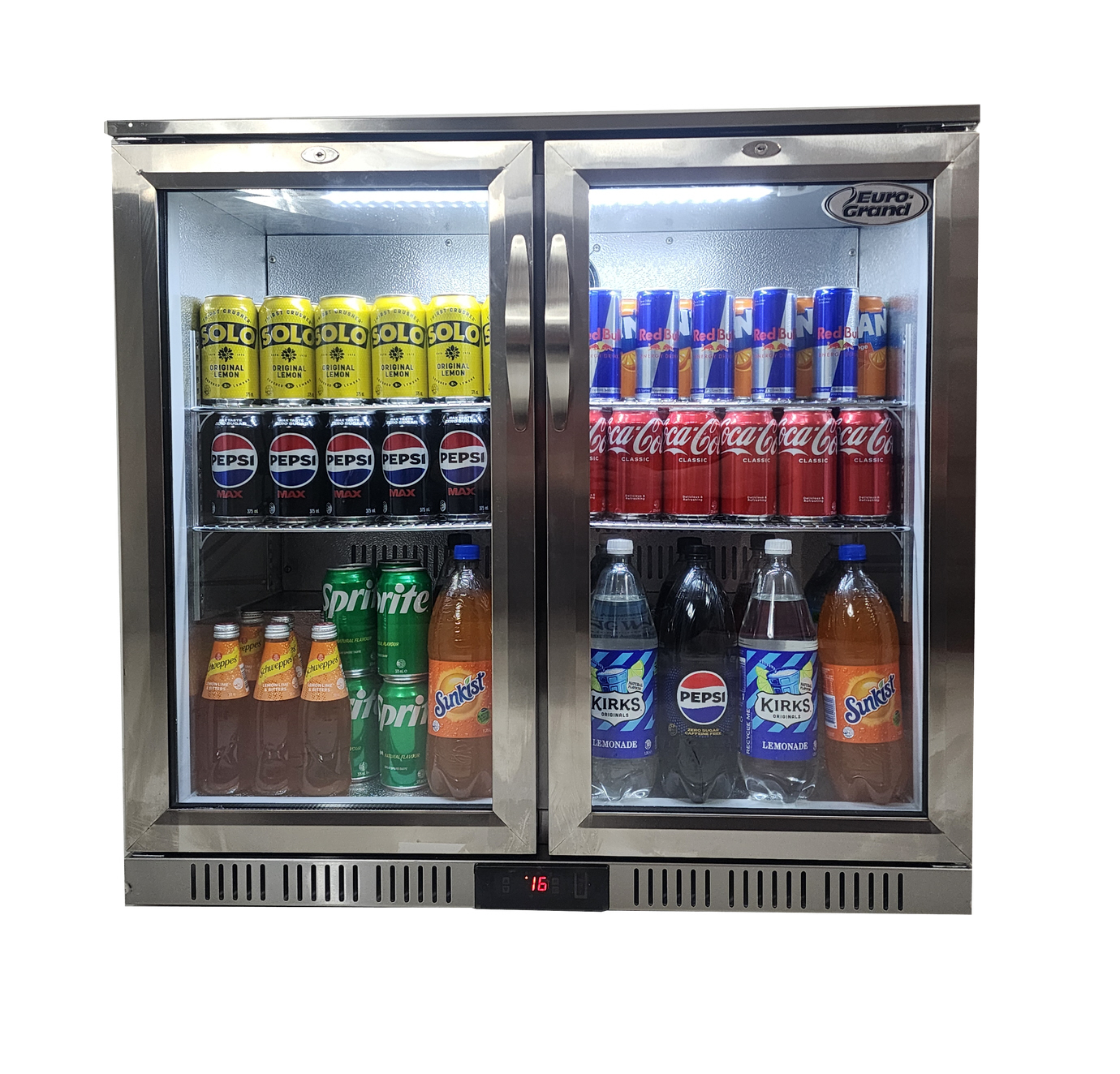 Euro-Grand Tropical Rated Double Glazed 304 SS 2-Door Stainless Steel Under Counter Can Cooler Wine Bar Fridge 198L - Image 2