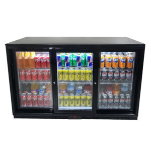 Euro-Grand Commercial Double Glazed, Sliding 3-Door Under Counter Can Cooler Wine Bar Fridge 320L
