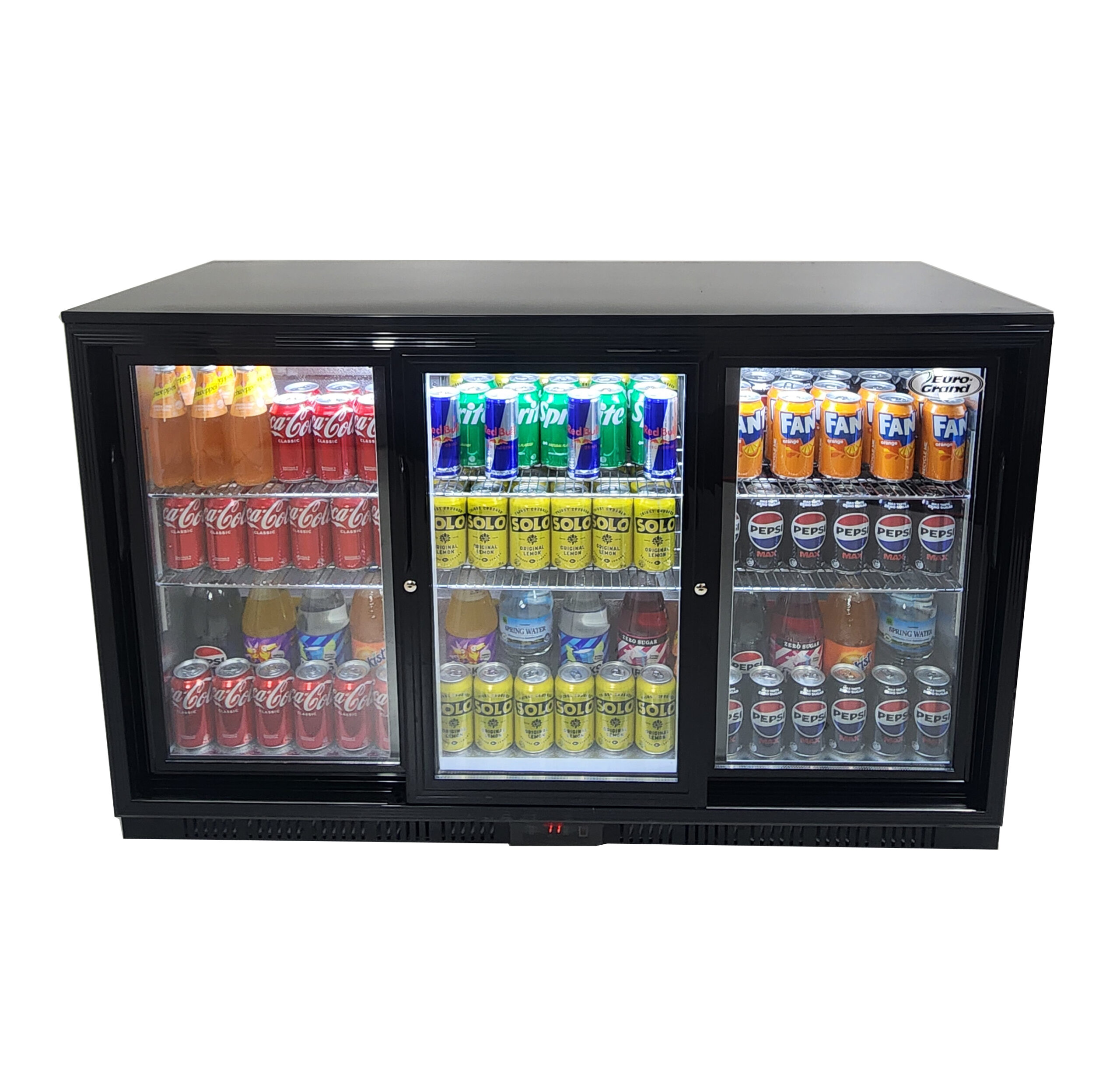 Euro-Grand Commercial Double Glazed, Sliding 3-Door Under Counter Can Cooler Wine Bar Fridge 320L