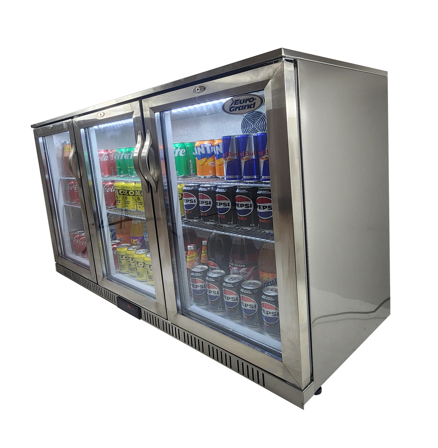 Euro-Grand Commercial Double Glazed, 304 Stainless Steel 3-Door Under Counter Can Cooler Wine Bar Fridge 320L - Image 2