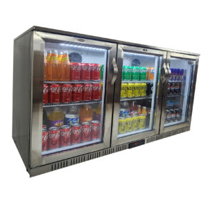 Euro-Grand Commercial Double Glazed, 304 Stainless Steel 3-Door Under Counter Can Cooler Wine Bar Fridge 320L